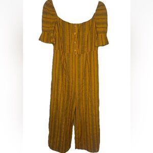 Umgee Mustard Striped Cropped Jumpsuit